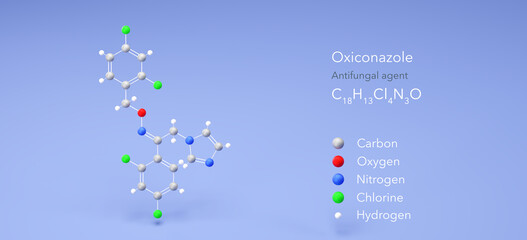 oxiconazole molecule, molecular structure, antifungal agent 3d model, Structural Chemical Formula and Atoms with Color Coding © Сергей Шиманович