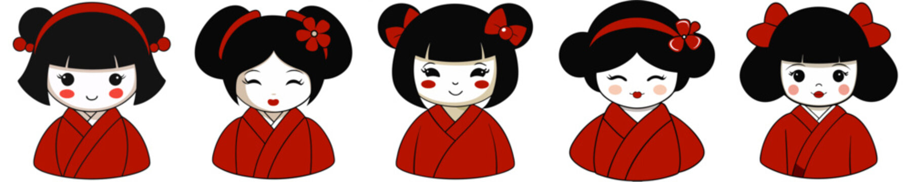 和風の髪型の女の子アイコンセット（おしゃれな装い）