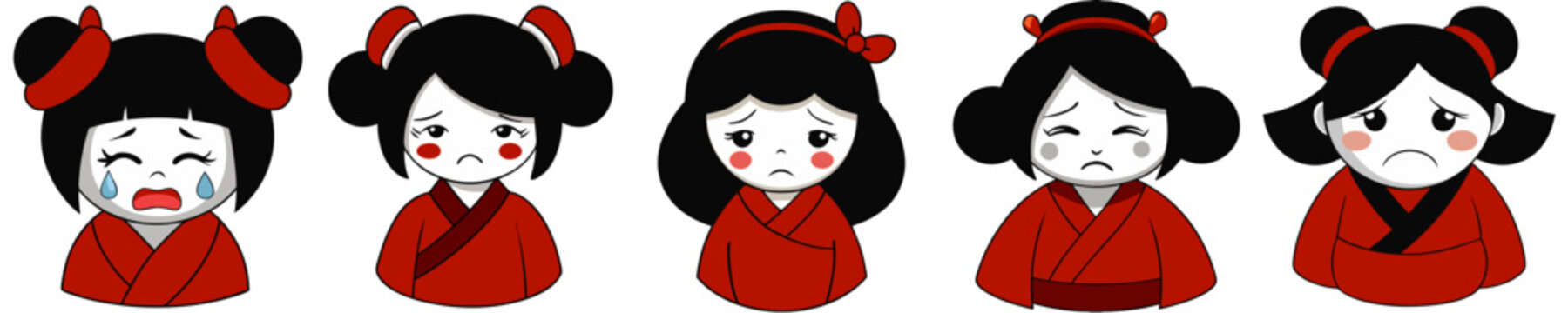 女の子の悲しい表情アイコンセット