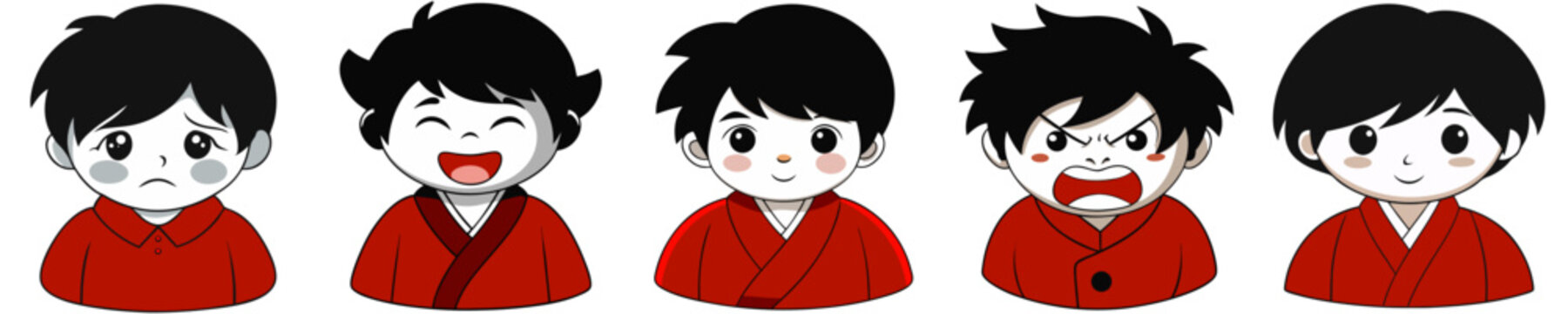 少年の顔アイコンセット 表情豊かな男の子たち