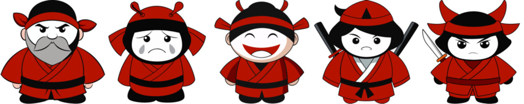 赤い服の忍者キャラクターアイコンセット