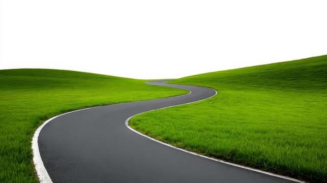 S shaped curved new asphalt road isolated on white background. Concept of direction, travel, transportation, journey, infrastructure, navigation, driving and modern development