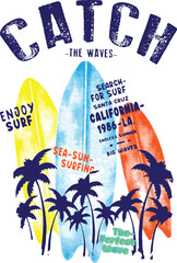 Catch the Waves: A Vibrant Graphic Design Celebrating Surfing and Summer