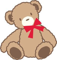 Cute cartoon teddy bear with a red bow tie