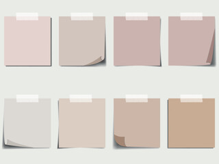 Set of paper sheets for notes. Realistic sticky note mockup for design. 
Vector sticky note with tape.