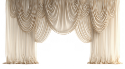 Luxurious cream curtains elegantly draped and gathered, creating a sophisticated backdrop with a transparent background, perfect for design projects