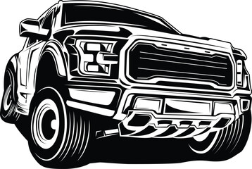 Powerful Black and White Pickup Truck Illustration