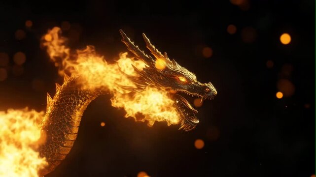 dragon with burning on background