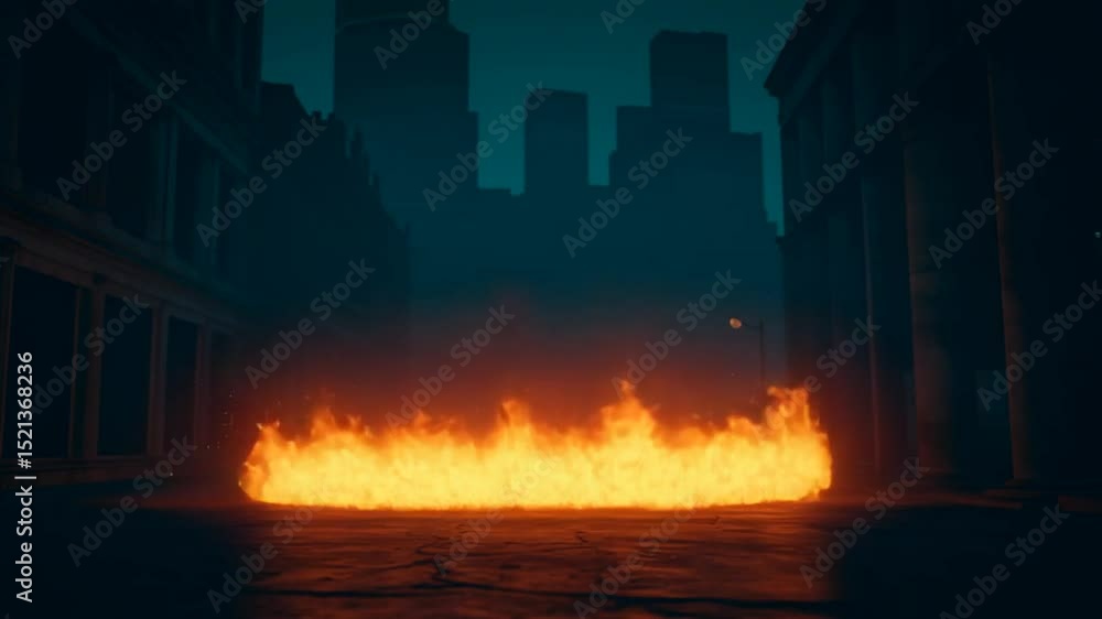 Poster burning letters warn of sensitive content in urban setting