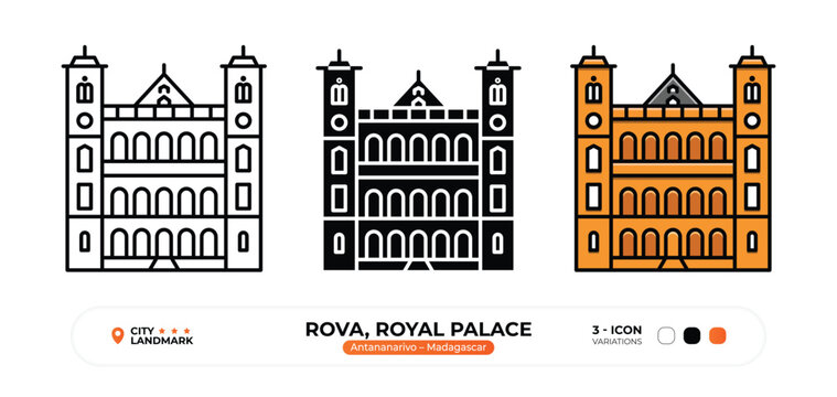 Rova, Royal Palace Line Icon, Antananarivo Madagascar Landmark Silhouette, Color Vector, Editable Stroke.