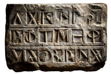 Ancient Roman Stone Inscription Close Up Detail Showing Carved Letters and Text