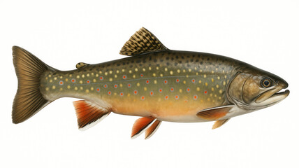 Brook Trout swimming underwater on white background