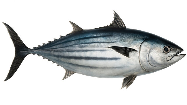 Skipjack Tuna swimming in the ocean, showing its typical stripes