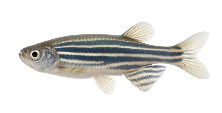 Zebrafish swimming peacefully on white background