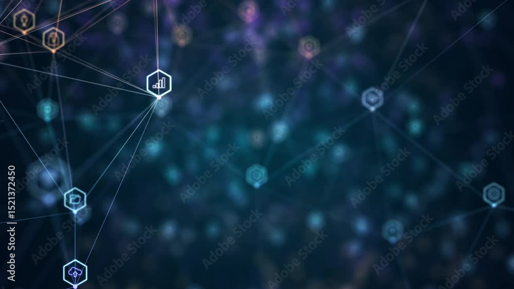Poster motion graphic of blue technology icon network connection abstract background concept seamless loop 
