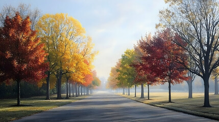 Obraz premium Autumnal Lane With Colorful Trees