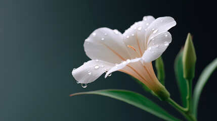 Close up of lily with dew drops, delicate and pure feeling like new beginning