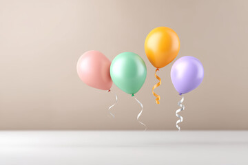 Colorful balls float, moment of joy captured with vibrancy and simplicity