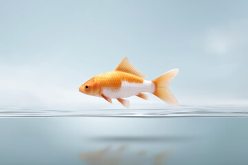 Stylized fish glimmers, gracefully swimming, expressing radiant joy