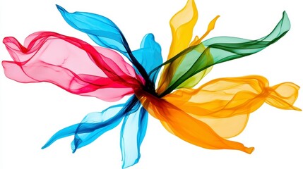 Colorful Sheer Fabric Flowing in a Dynamic Arrangement with Light Transparency Effects