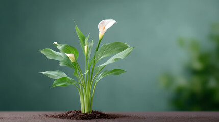 Calla lily plant displays natural growth pattern, feeling fresh and elegant