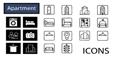 line icons related to apartment, flat, home, architecture, property, building, residential, Editable stroke. Vector illustration