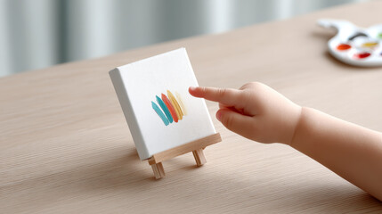Child finger traces colorful sketch, expressing pure joy and wonder