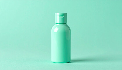 Mini pastel green bottle of shampoo. Cosmetic container. Natural beauty product. Mock-up.
