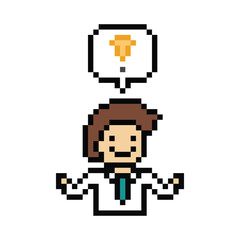 Obraz premium Cartoon cute pixel cartoon 8bit character business man businessman smart work game decoration business 8 bit male career smart character game 8bit png vector.
