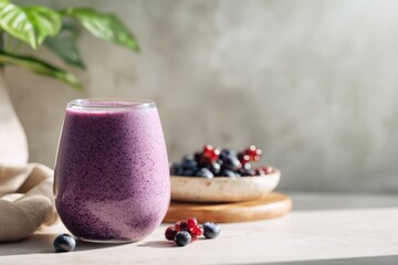 Healthy Berry Smoothie in Glass with Fresh Fruit

