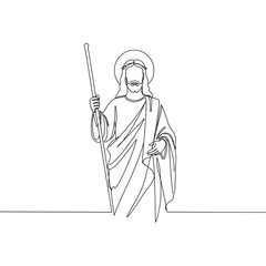 Fototapeta premium Jesus Christ holding a staff in a minimalist line art style 