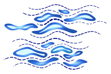 Blue gradient waves on white background. Water blue landscape vector illustration. Abstract background of different curved lines and shapes. Natural native decorative design element
