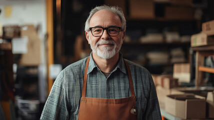 portrait of a small business owner store with his products in the background