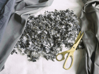 Recycling background. Zero waste. Textile recovery. Reusable of clothes. Second life. Recycling,...