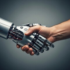 Humanos e Tecnologia - Robos IA - Aperto de M&atilde;os