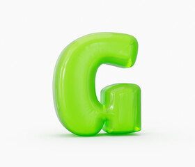 Green colorful shiny jelly alphabet G isolated on white background. 3d illustration