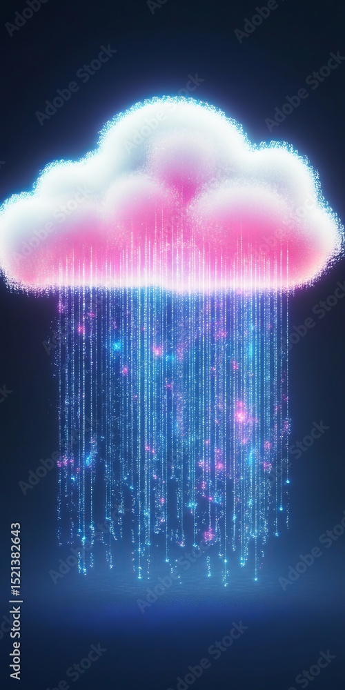 Poster cloud visualization of digital data streaming as the future revolution in data transfer