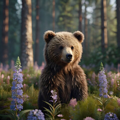 Obraz premium Brown Bear in Wildflower Meadow