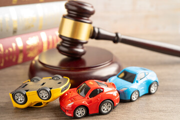 Bangkok, Thailand, January 1, 2024 Hammer gavel judge with car vehicle accident, insurance coverage...