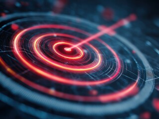 Abstract digital display with glowing concentric circles