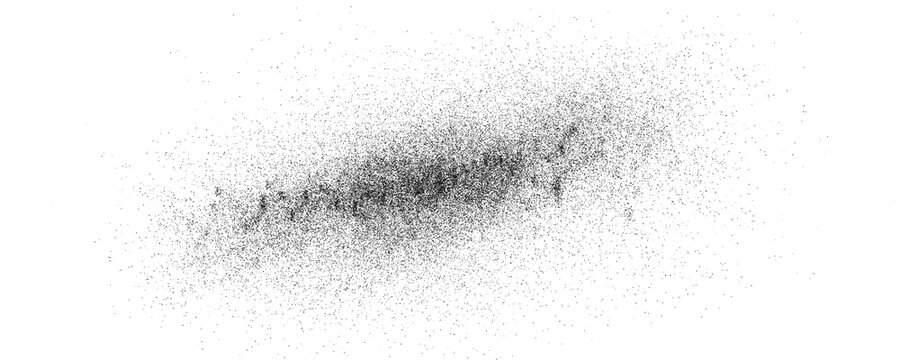 Black coal dust, black sand dot effect, ground black pepper, black dot gradient, grunge. Paint splashes, black grain texture without background, vector, png.