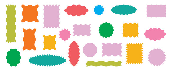 zigzag, frame, wave, squiggle, border, label, rectangle, wavy Colorful jagged rectangular shape box element set with zigzag edges. Silhouette stickers circle, square, oval and rectangle labels.