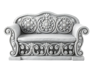 Elegant Carved Stone Sofa with Intricate Floral Design