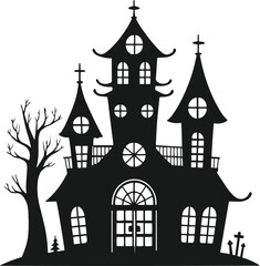 Halloween background with castle and pumpkin