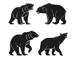 Fototapeta premium Bear Movement Silhouettes in Solid Black