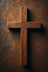 Rustic wooden cross on a rich brown background, evoking feelings of peace, faith, and spiritual reflection Perfect for meditation, prayer, or religious themes , grounded, jesus, rustic