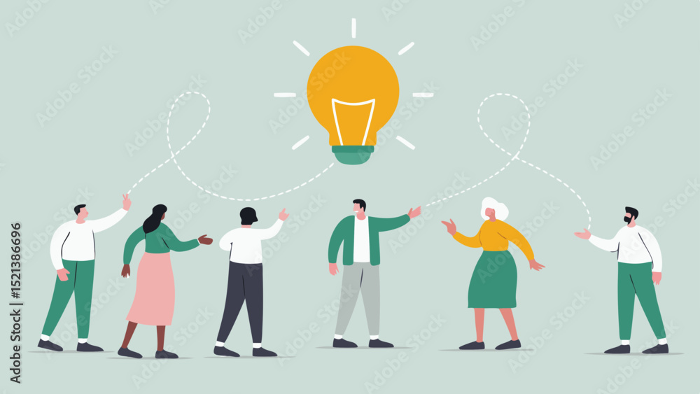 Aufkleber group of people connected to a lightbulb representing ideas and teamwork in a collaborative environm