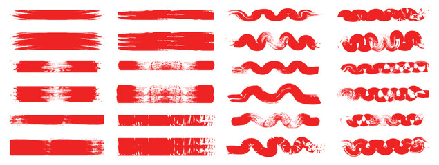 Red brush stroke set isolated on background. Collection of trendy brush stroke vector for red ink paint, grunge backdrop, set of red brush strokes on a white background