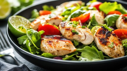 Close-up of juicy chicken salad mixed with fish sauce and lime juice dressing