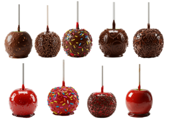 maça do amor, doce, maça do amor com cobertura de chocolate, fundo transparente - candy apple, sweet, chocolate covered candy apple, transparent background